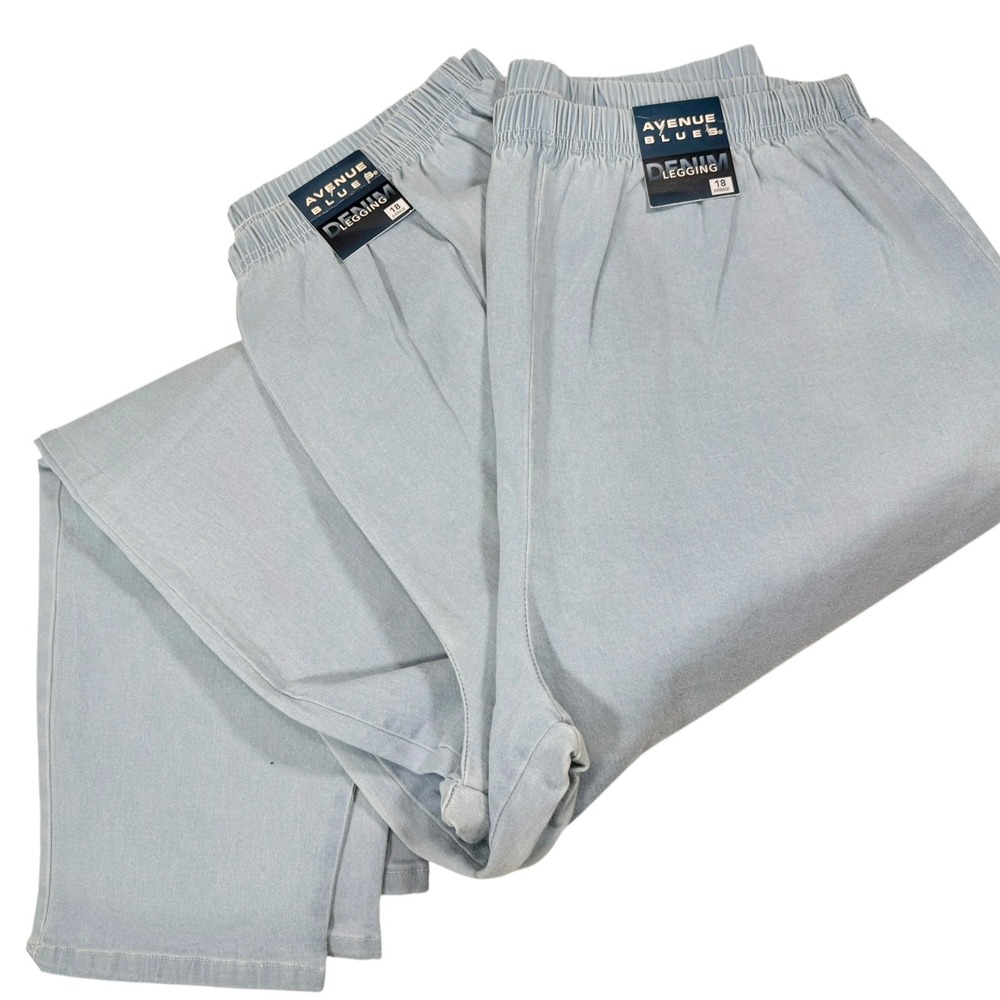 NEW 2pk Avenue Blues 18 Light Blue Denim Leggings Elastic Waist Casual Retro